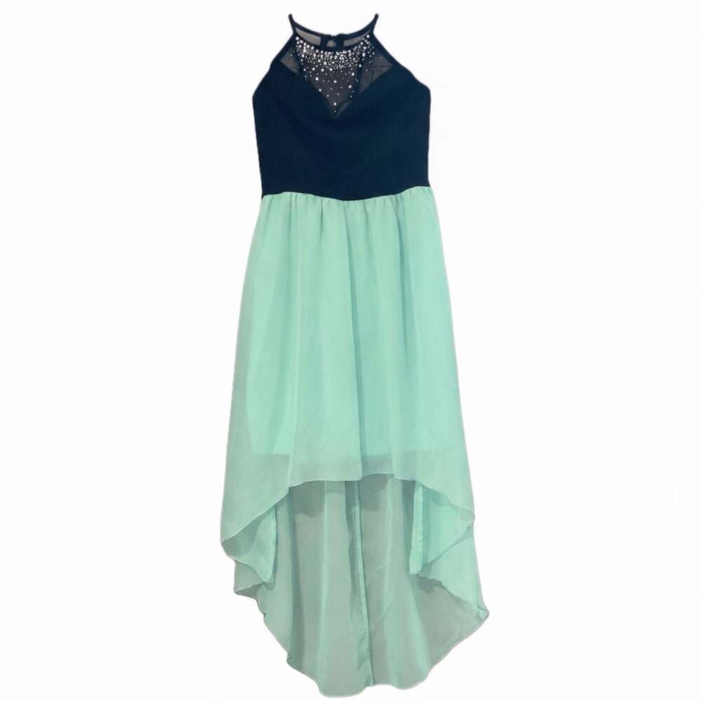 Deb Black and Mint Green High-Low Embellished Dress Small